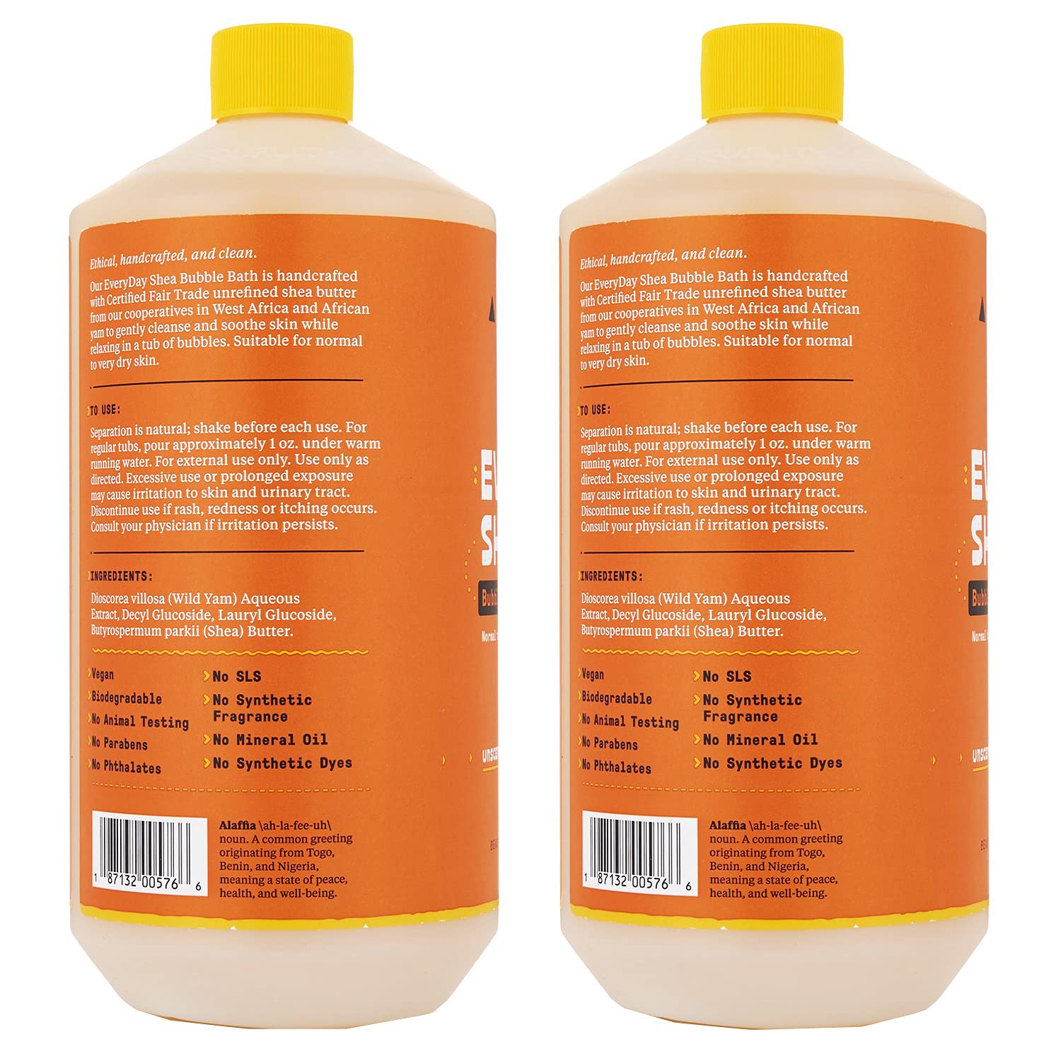 Alaffia Bubble Bath, Unscented 2-Pack – Long-Lasting Bubbles with Moisturizing Shea Butter, 32 Fl Oz: Unscented 32 Fl Oz (Pack of 2)