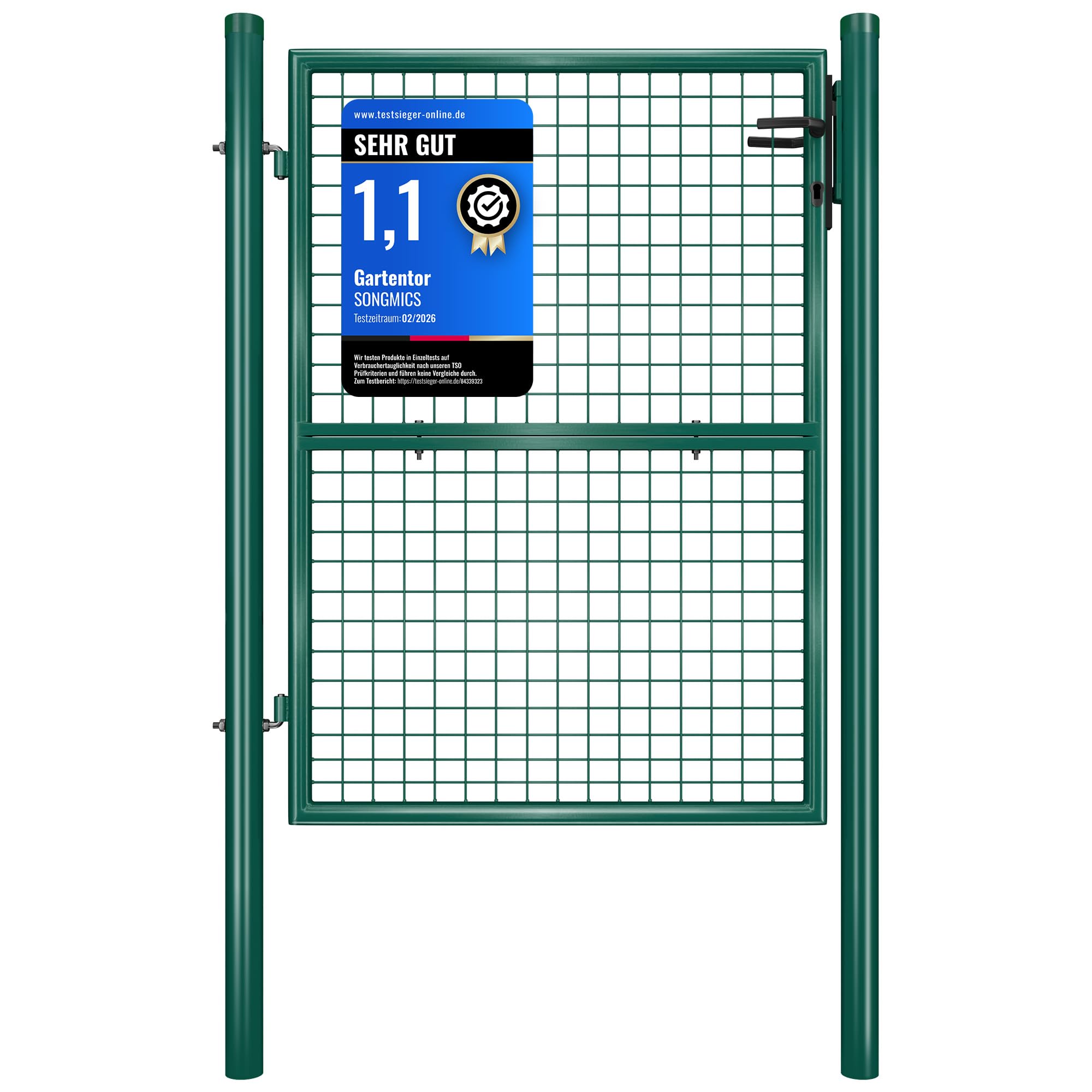 SONGMICS Gartentor, Gartentür, verzinkter Stahl, robust und langlebig, abschließbar, rundes Rohr, Tür 87 x 125 cm, 106 x 125 cm (B x H), grün GGD175G