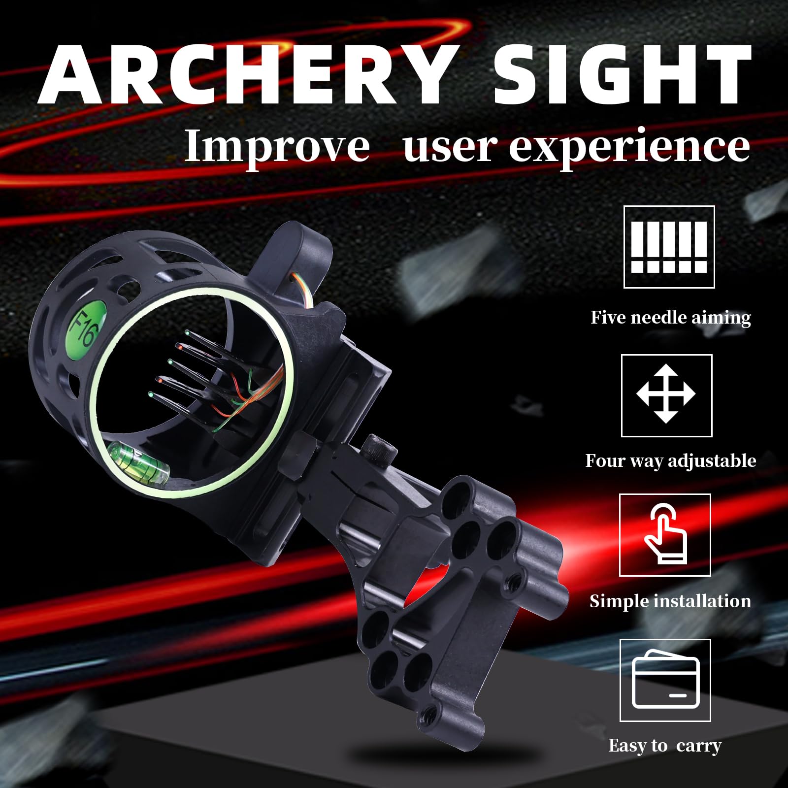 Moyujian Bow Site?Compound Bow Sight,5pin, 019 Inch Horizontal Fiber Optic Needle, Bubble Level, Easy to Install, Universal Bow Sight?Reversible Installation