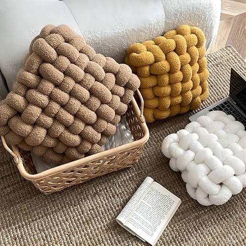 Miniatura 5 de Almohada cuadrada de felpa con nudo, cojín de peluche para decoración del hogar, oficina, sofá, jardín, automóvil, almohadas para habitación de