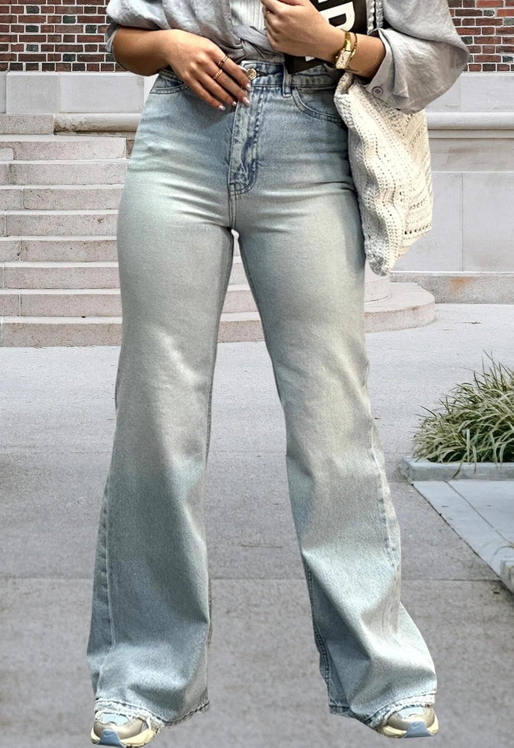 Women's Flare High Waisted Bell Bottom Wide Leg Jeans Stretch Classic Denim Pants - Image 2