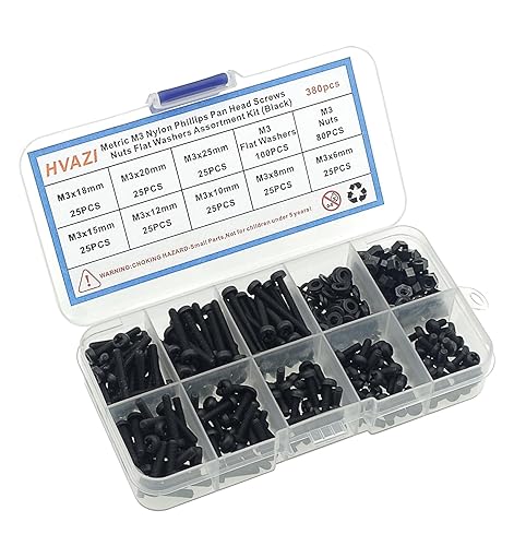 Vista 36 de Metric M4 - Kit surtido de tornillos de cabeza plana Phillips de nailon Phillips (Negro-M4)