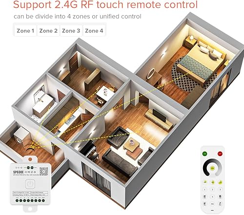 Miniatura 3 de BTF-LIGHTING 4 zonas 2.4GHz atenuación RF remoto RB1 y SP630E Controladores Bluetooth Kit Soporte FCOB COB SMD PWM o SPI tira LED de un solo color