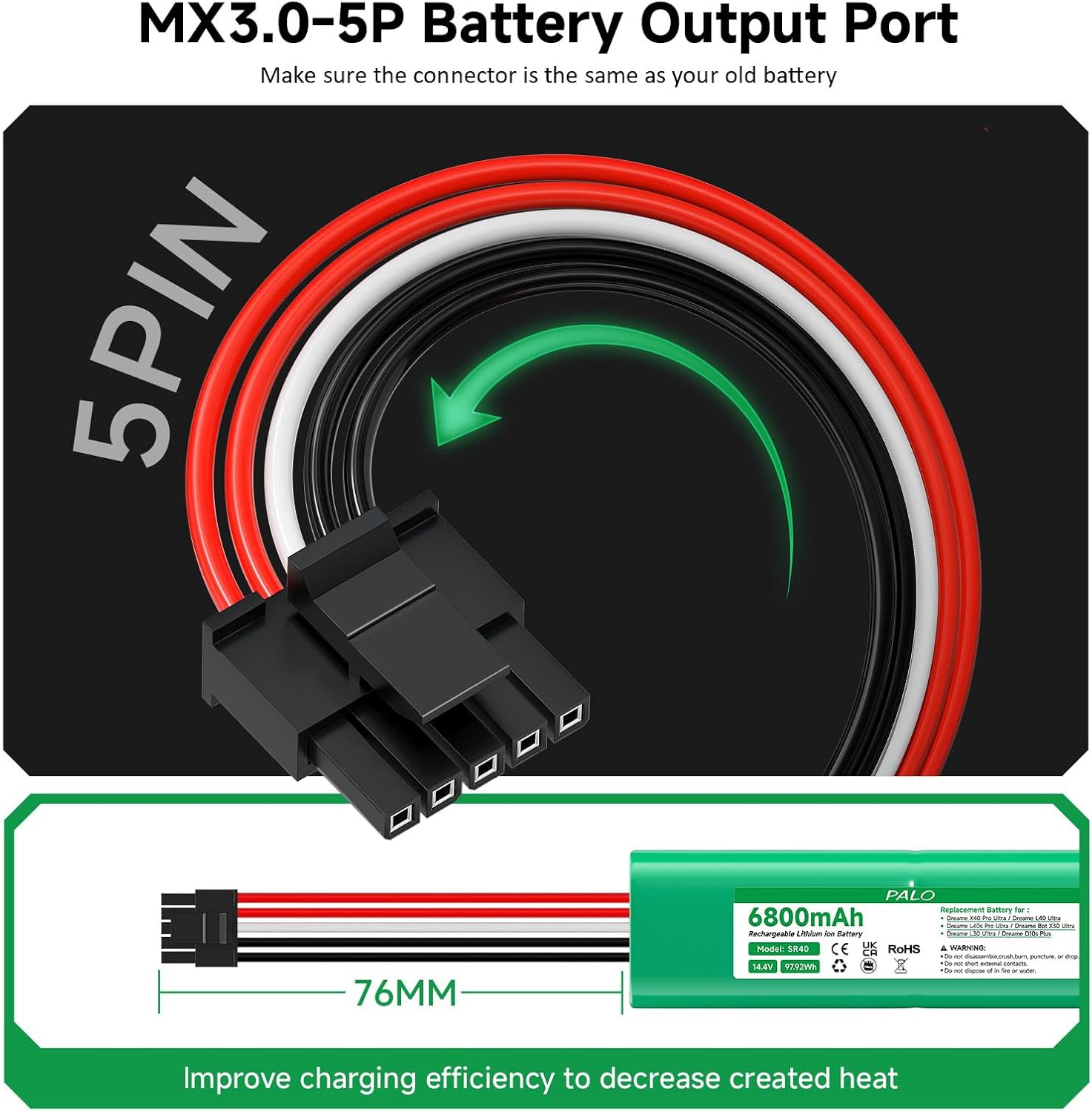 6800mAh Replacement Battery for DREAME X40 Ultra, X40 Pro Ultra, L40 Pro Ultra, Bot X30 Ultra, L30 Ultra, D10s Plus Robot Vacuum Cleaner, 14.4V