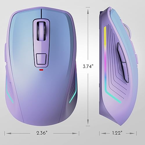 Miniatura 7 de Mouse inalámbrico, mouse Bluetooth RGB, 2.4 G, mouse de computadora recargable delgado para laptop, mouse inalámbrico USB con 6 botones, 3