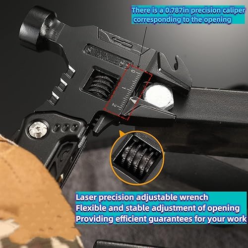 Miniatura 8 de Martillo multiherramienta con llave ajustable, alicates multiherramienta de bolsillo 16 en 1, multiherramienta todo en uno para campamento de