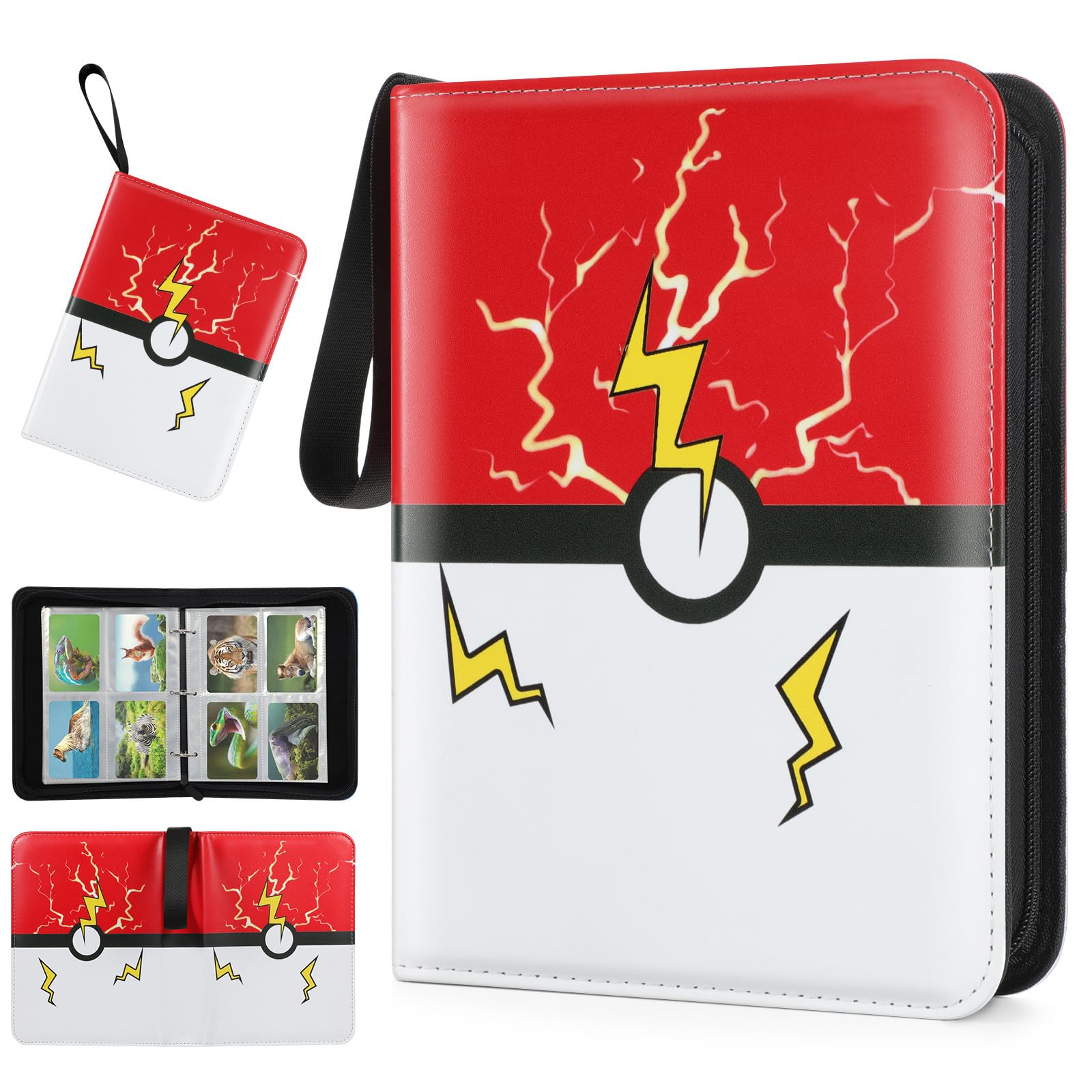 XSHNUO Trading Card Binder, 4 Pockets 400 Cards Holder Collector Album with 50 Removable Sleeves Compatible with Pokemon Cards Football Baseball Card Game Sports Cards Red : Toys & Games