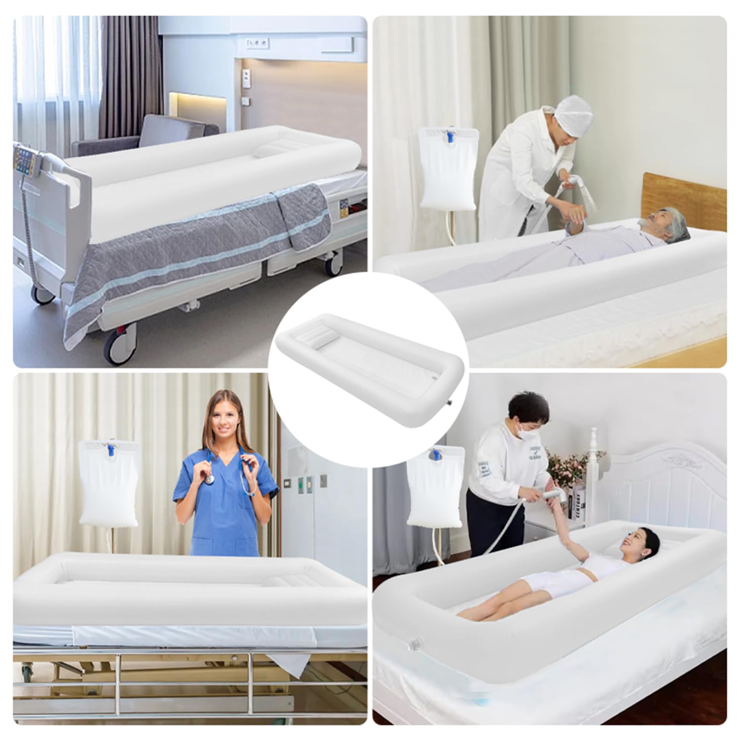 Vasca Da Bagno Gonfiabile,Vasca Per Doccia,Set Doccia Con Vasca Da Bagno Gonfiabile,Sacca Per l'Acqua e Pompa Ad Aria,Adatto a Persone Con Disabilità,Anziani e Pazienti Allettati,Portatile(Bianco)