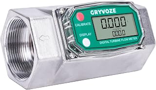 GRYVOZE 2 Inch Digital Turbine Flow Meter 15.8-132 GPM LCD Inline NPT for Diesel Fuel Water Gasoline Kerosene