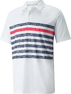 PUMA Golf Men's Volition Paisley Stripe Polo Golf Shirt, Bright White-ski Patrol, 3X-Large