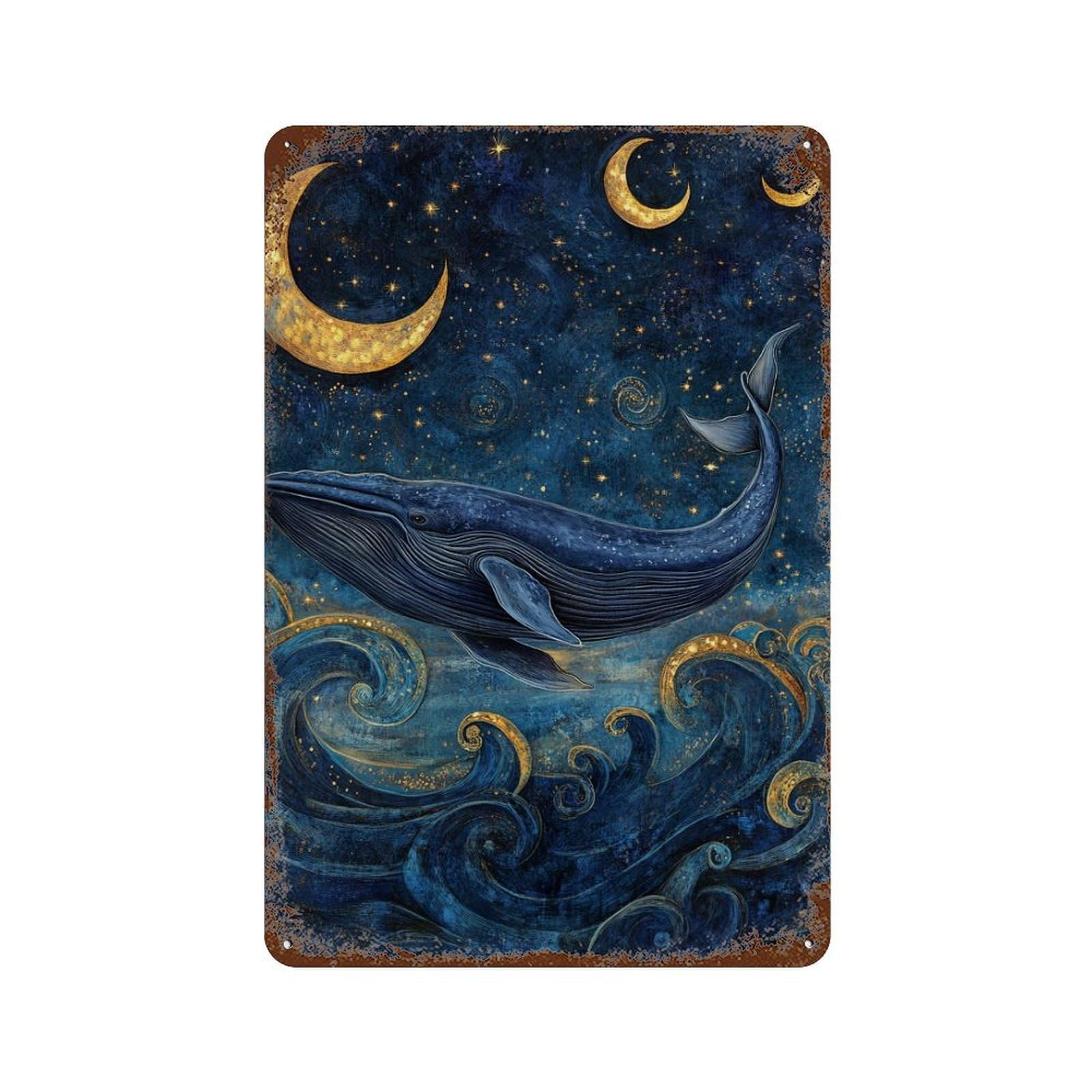 Whale Dreams in Moonlight Weathered Tin Sign 11.8"x7.9", Rustic Home Decor for Garage, Bar And Workshop Decor