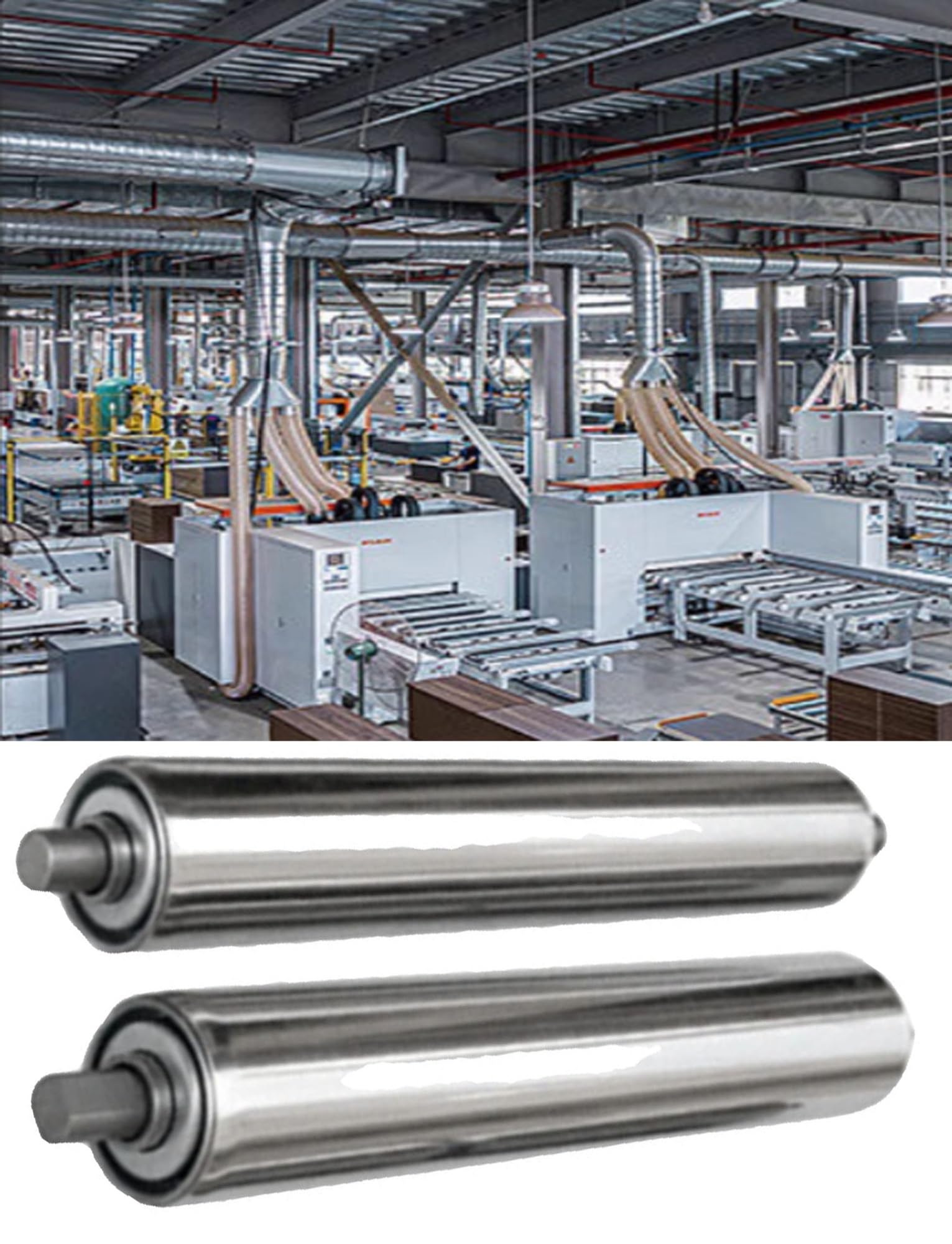 Zestaw 4 wytrzymałych kół pasowych ze stali nierdzewnej – Ø 25–60 mm rolki zwrotne do linii montażowych, szerokość 38 mm, długość 60 cm i wydajne