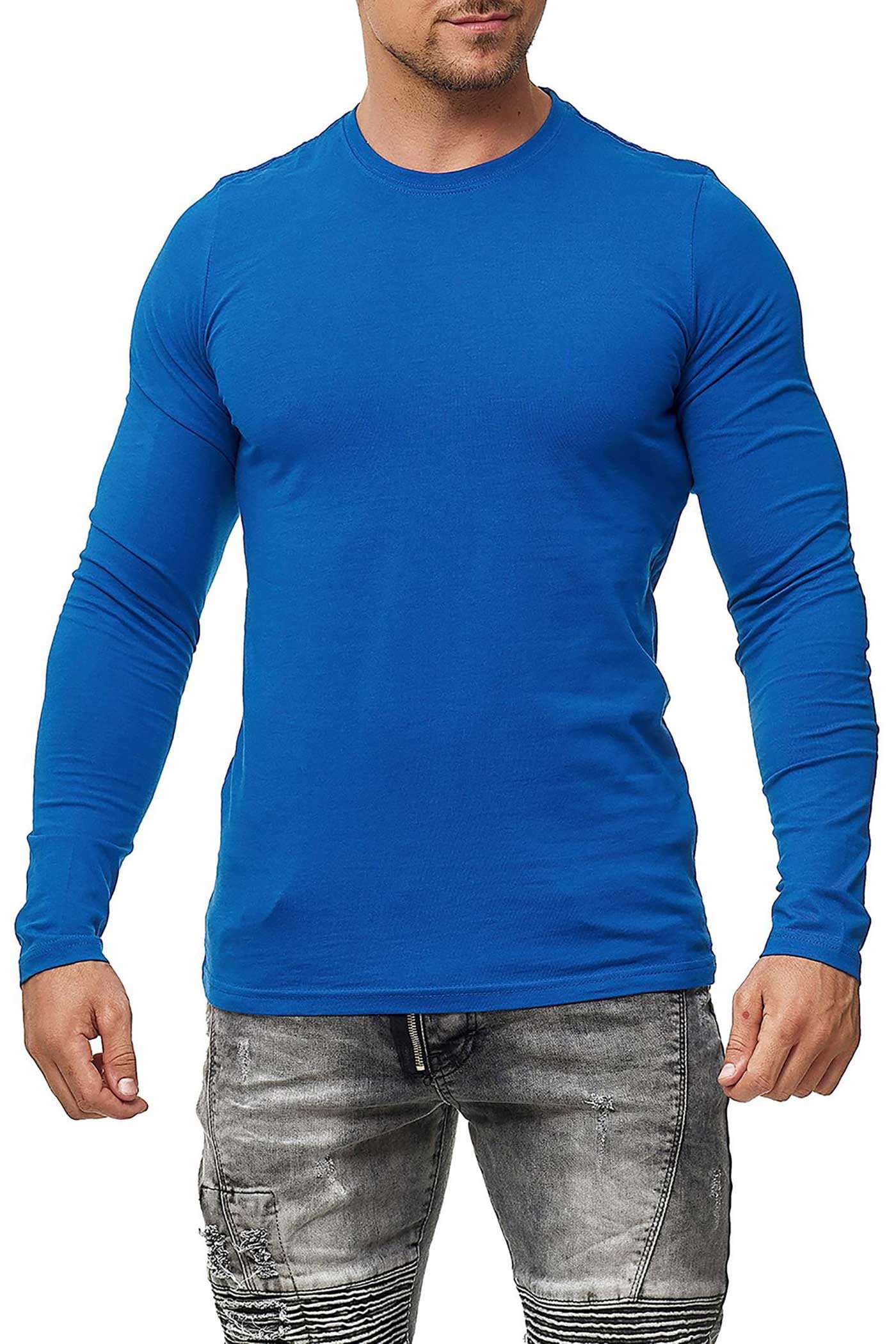 Herren 5er Pack Langarmshirts aus Baumwolle - Longsleeve dünne Basic Shirts, Unterziehshirt Arbeit & Freizeit, figurbetontes Shirt Langarm, Männer Set Rundhals-Shirts, bequem atmungsaktiv