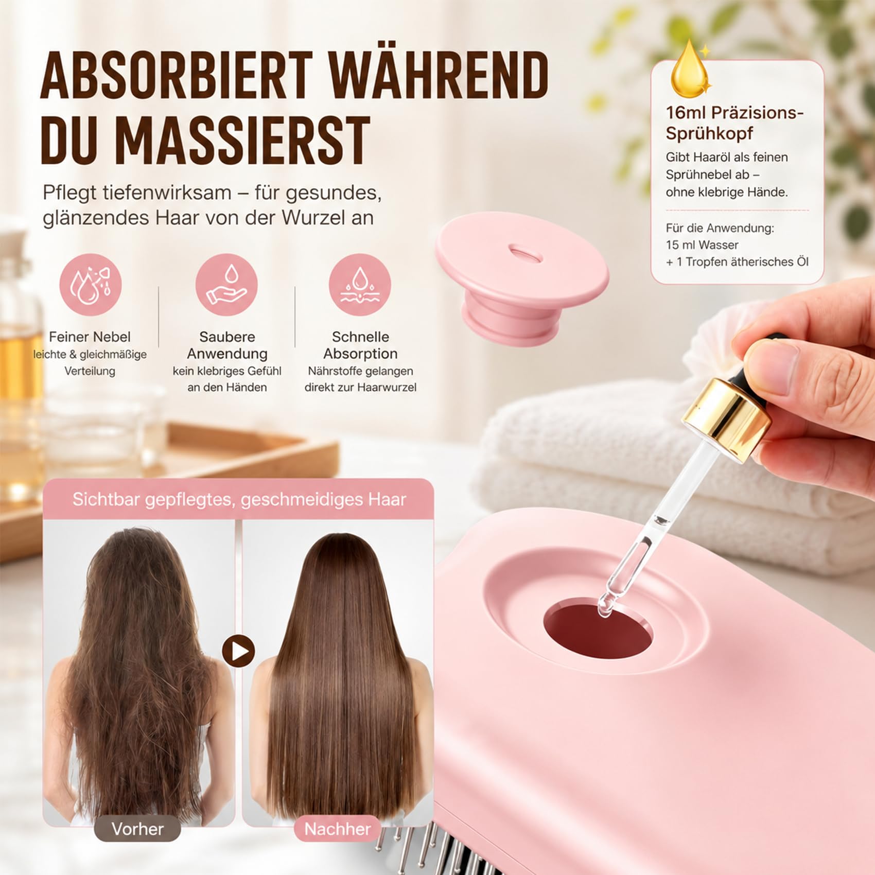 Electric Spray Air Cushion Massage Comb, 2026 NEU 3-In-1 Kopfhaut Massagebürste Elektrisch,Wiederaufladbar mit Wassernebelfunktion für Lockiges, Nasses und Trockenes Haar (Schwarz)