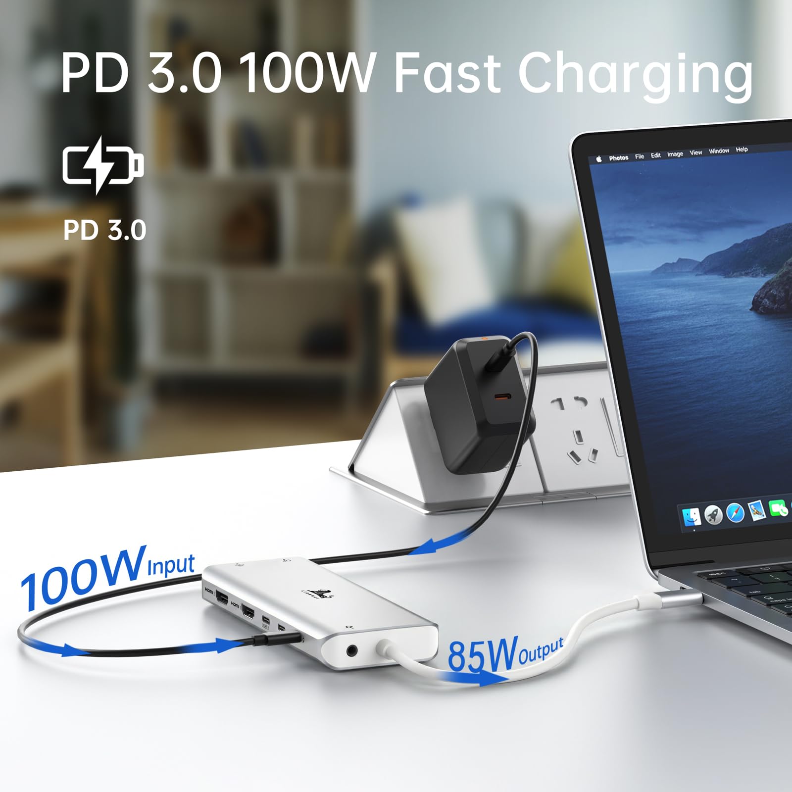 Stacja dokująca USB C Dual Monitor stacja dokująca laptop 13 w 1 USB-C Hub Triple Display z 2 HDMI, DisplayPort, 5 USBC/A, Ethernet, 100 W PD, SD/TF, Audio/Mic do Dell HP Surface, srebrna