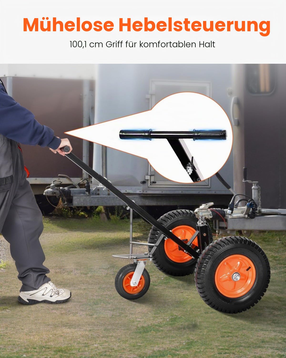 VEVOR Rangierhilfe Anhänger, Anhängerwagen, 544 kg Stützlastkapazität, 460 & 560mm einstellbare Höhe, 50,8 mm Kugel, 386 mm Luftreifen, Karbonstahl, zum Bewegen von Wohnmobilanhängern