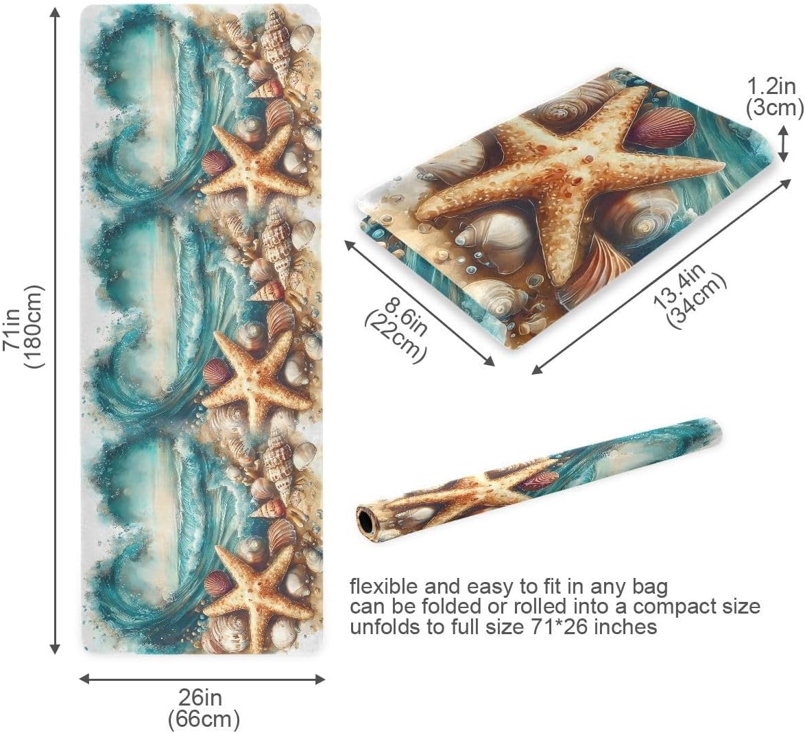 ALAZA Heart-Shaped Ocean with Seashell Yoga Mat Non Slip Fitness Exercise Mat, Workout Mat for Yoga, Pilates and Floor Exercises