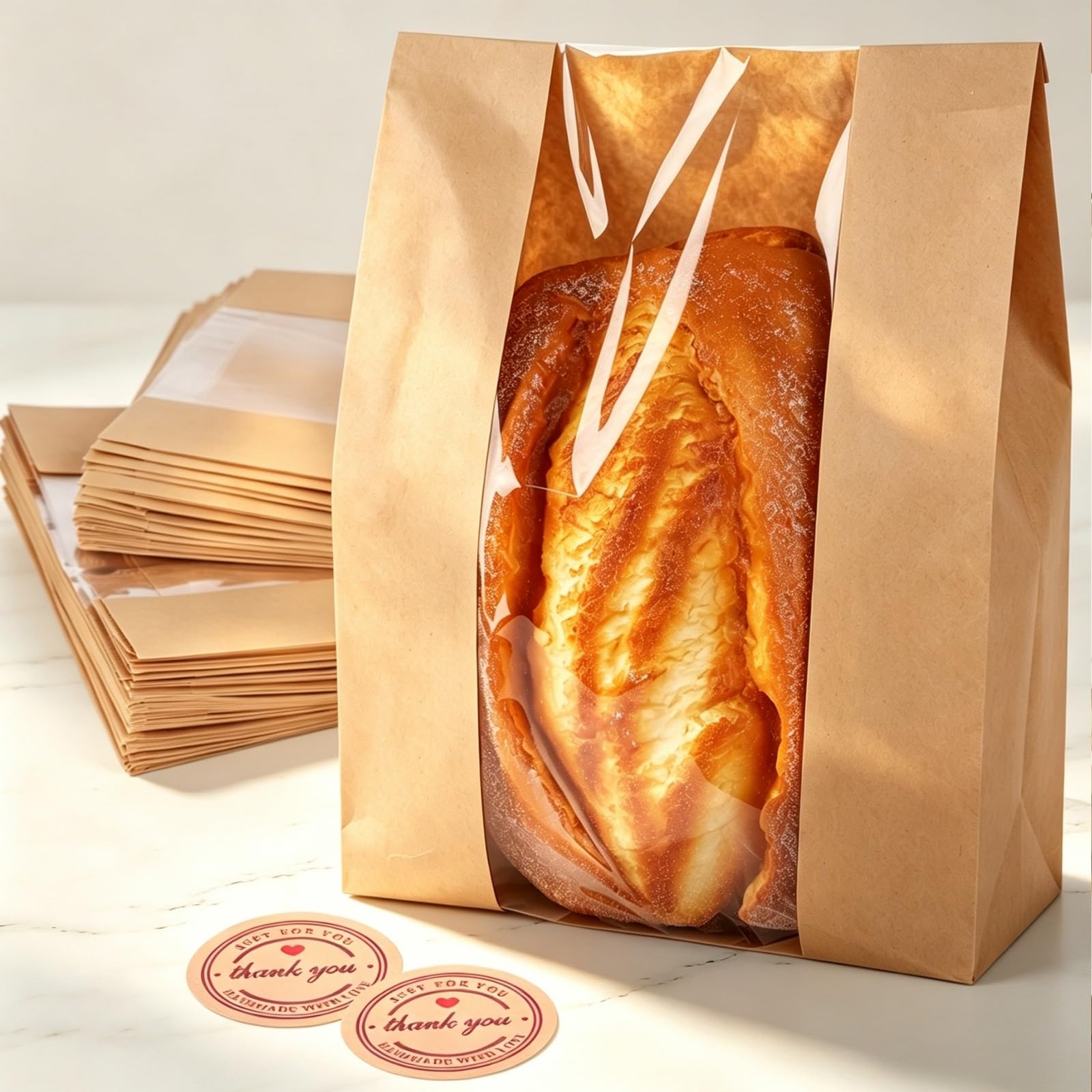 Photo 1 of 60 Pcs Bread Bags for Homemade Bread, Sourdough Bread Bags With Clear Window, 13.7x8.2x3.7in Large Thicker Bakery Bags Used for Storage Loaves Cookies Candy Snacks, 70 Cute Sealing Stickers