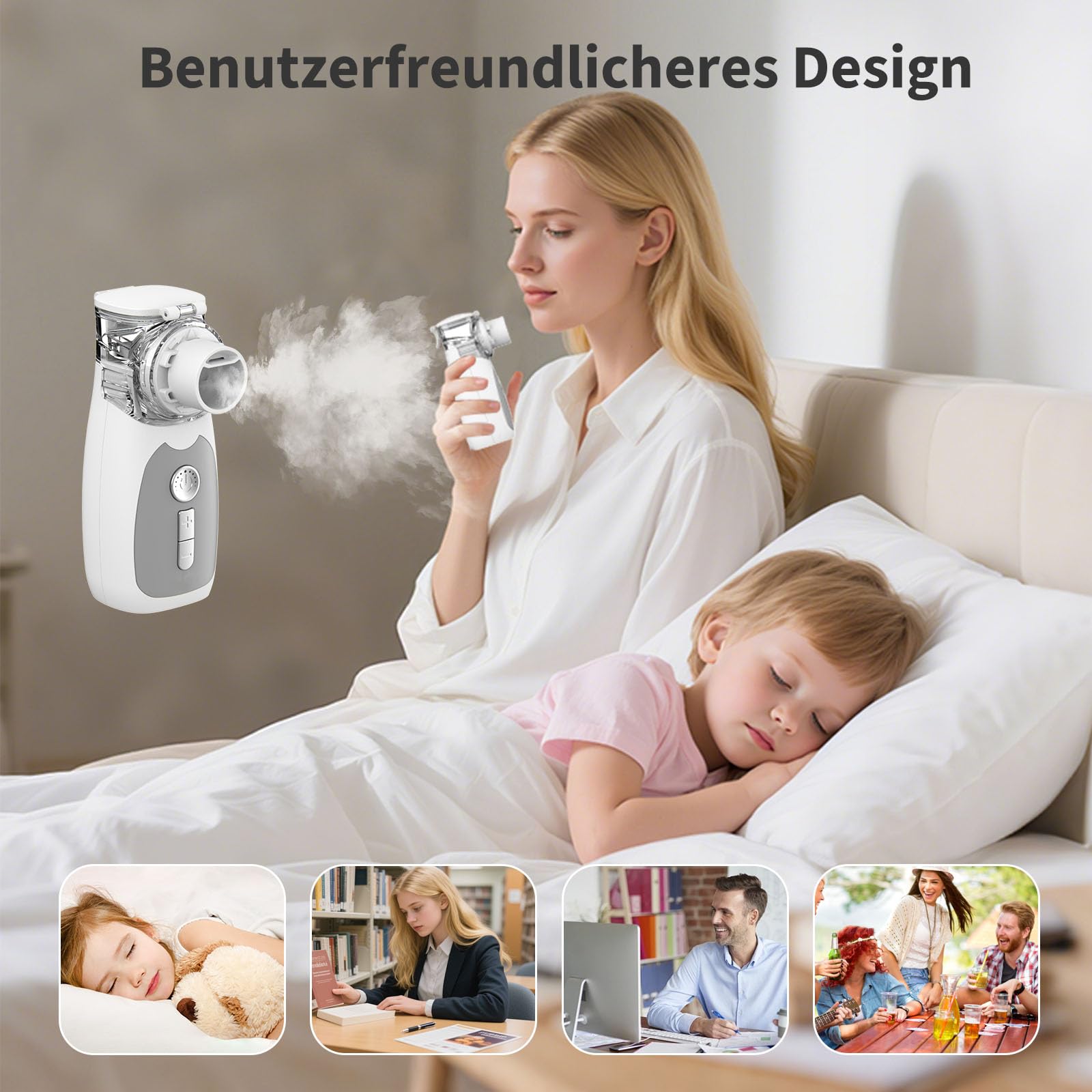 FEELLIFE Inhalationsgerät, Inhaliergeräte für Erwachsene, Inhalator Inhaliergerät Kinder Erwachsene Baby Vernebler Inhaliergerät Aeroins Grau