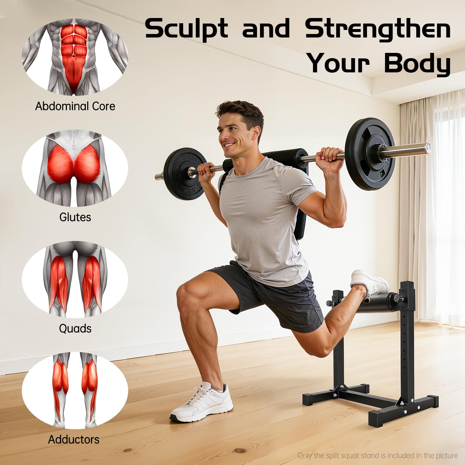 Split Squat Stand, Single Leg Squat Roller, supporto per squat regolabile a 9 altezze, portata fino a 200 kg, attrezzo per l'allenamento fitness per palestre, palestre professionali e attività