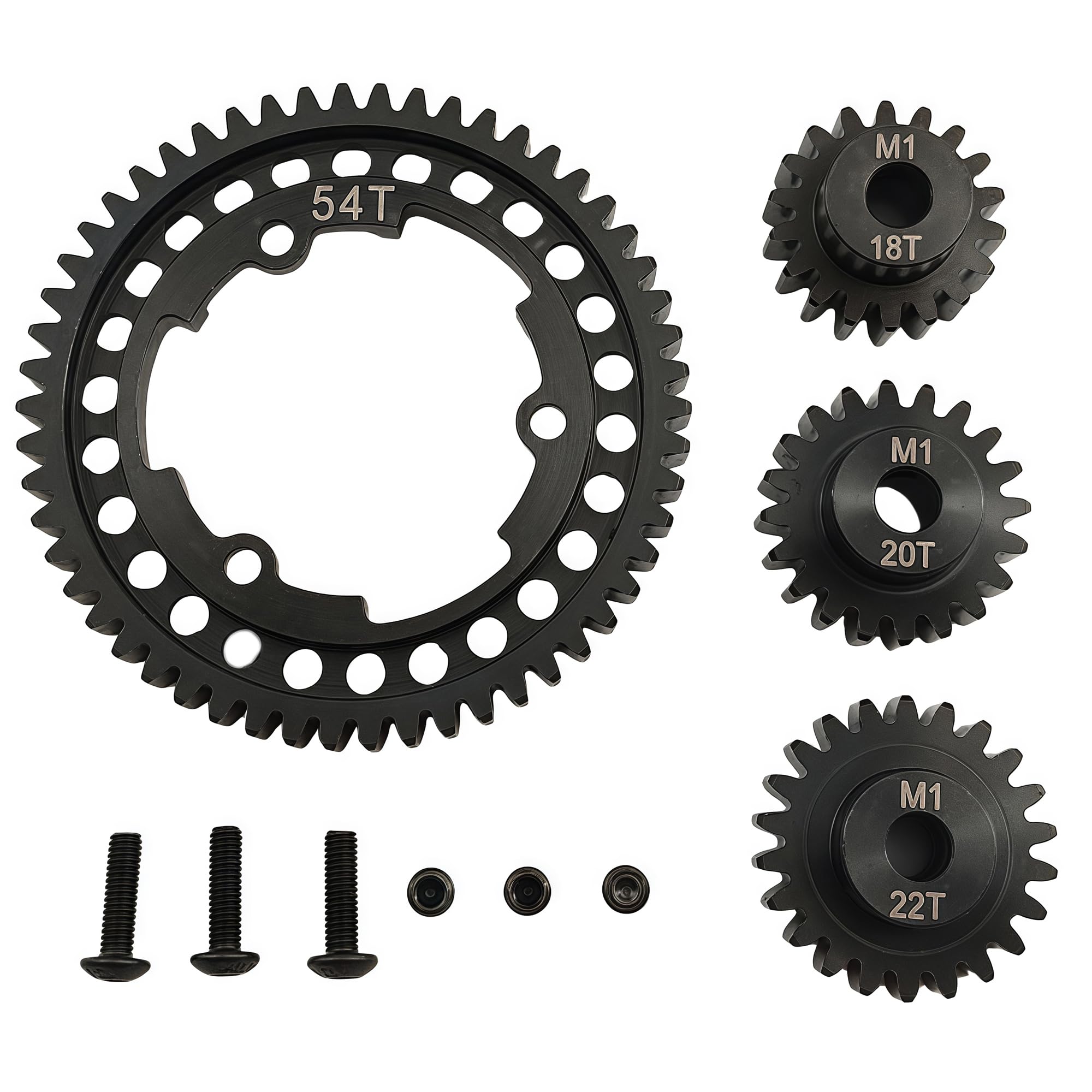 Hardened Steel Spur Gear Set with 18T, 20T & 22T Pinion Gears – Heavy-Duty Upgrade Compatible with 1/5 X-Maxx, 1/7 XO-1, 1/10 Maxx & E-REVO 2.0 VXL –