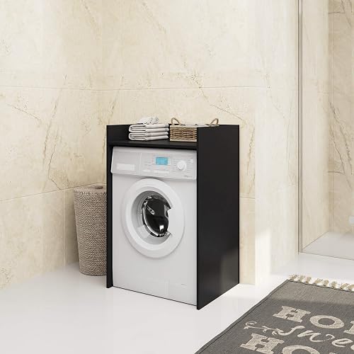 AKORD | Armoire pour Machine à Laver | 64 x 98 x 50 cm | Meuble de Salle de Bain | Étagère pour Machine à Laver | Noir & Noir - 5
