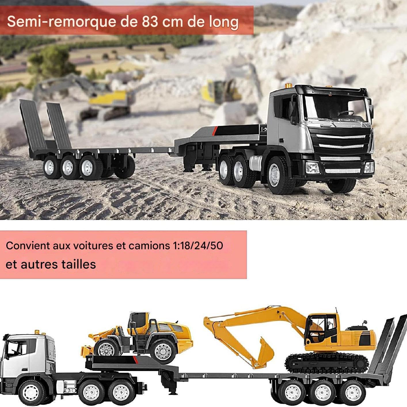 Semirremolque Control remoto Semi-Camion RC coche y camión control remoto escala 1/24 vehículo de construcción eléctrico control remoto 2 4 GHz con remolque