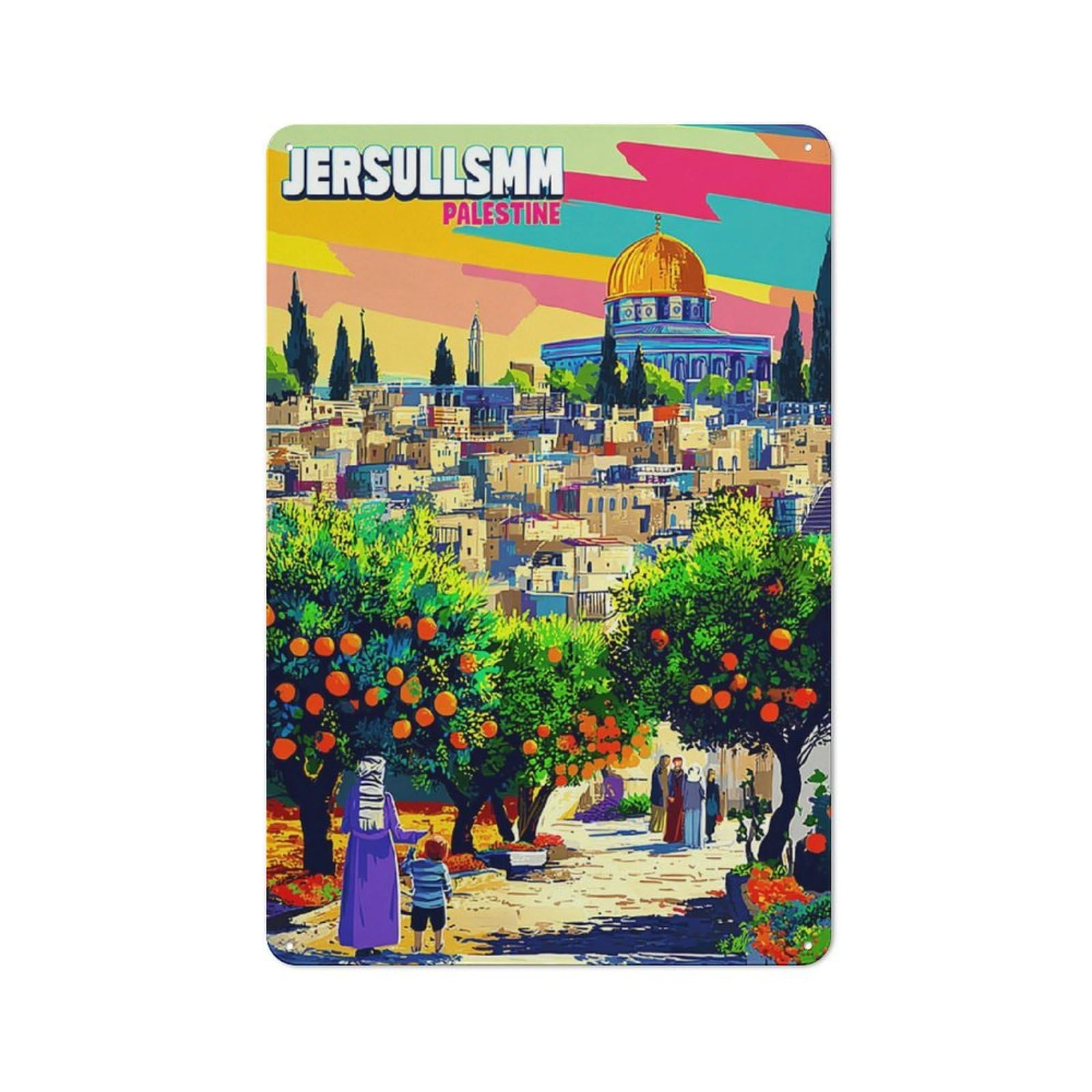 Jerusalem A Vibrant Cityscape -1 Metal Wall Art Sign 30x20cm, Modern Retro Urban Room Decor for Modern Home, Workshop, Office Or Cafe