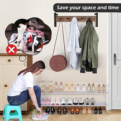 Miniatura 7 de MISSLO Zapatero largo de 2 niveles para organizador de zapatos de armario con capacidad para 18 pares estante de almacenamiento de zapatos ancho y