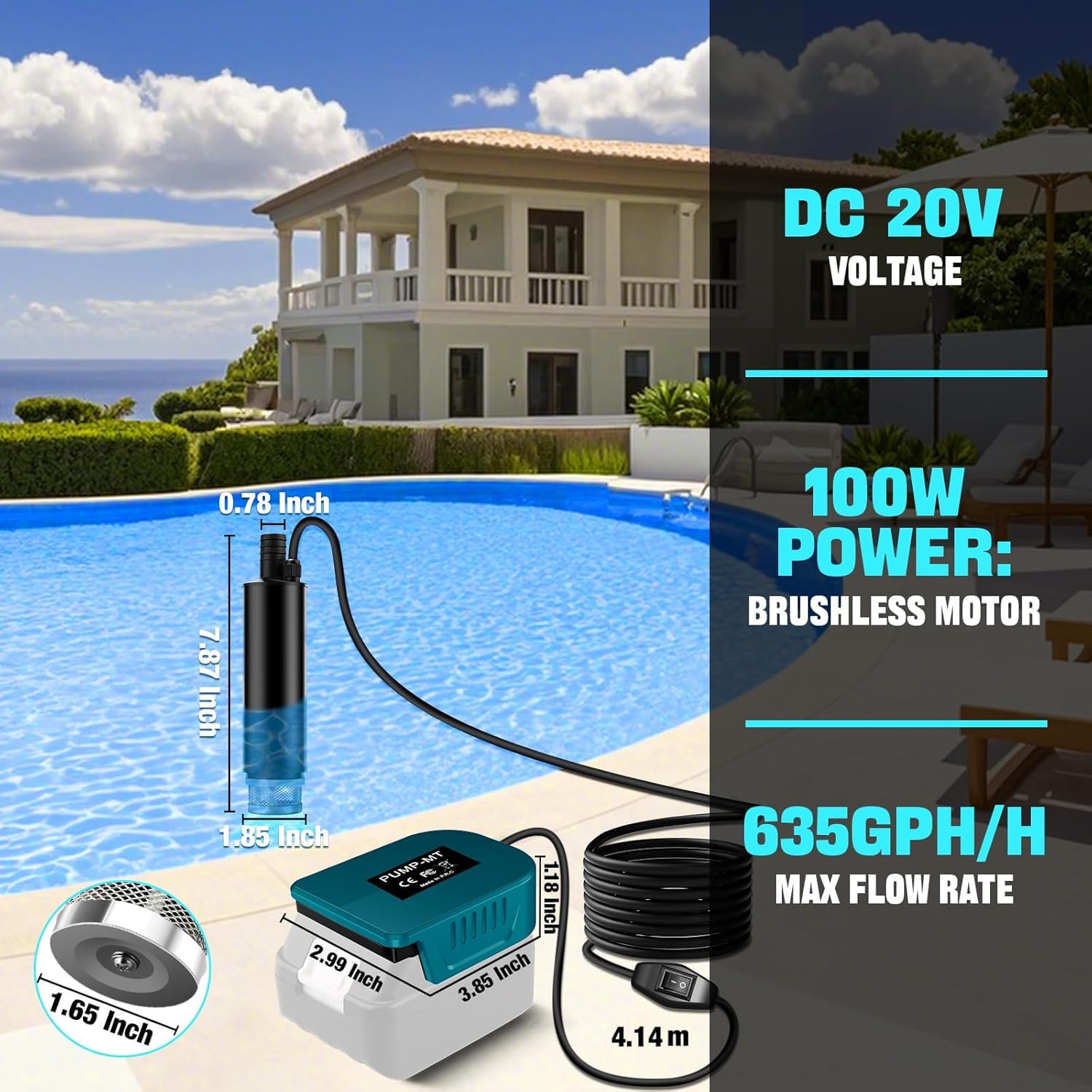 Mini-Wasserpumpe für Makita 18V LXT-Akku, 635 GPH Kabellose 100W Wassertransferpumpe für Pool, Garten, Aquarium (ohne Akku)