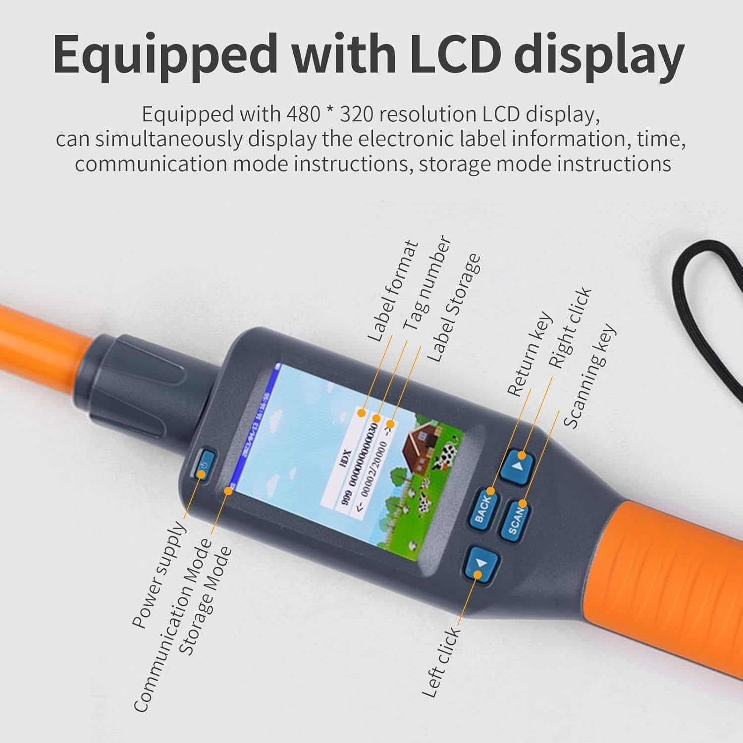 Lettore Microchip Animali Domestici,Scanner Tag Auricolari Animali,20.000 Dati di Archiviazione Compatibile con FDX-B,FDX-A,HDX ISO 11784/85,per Cani Animali