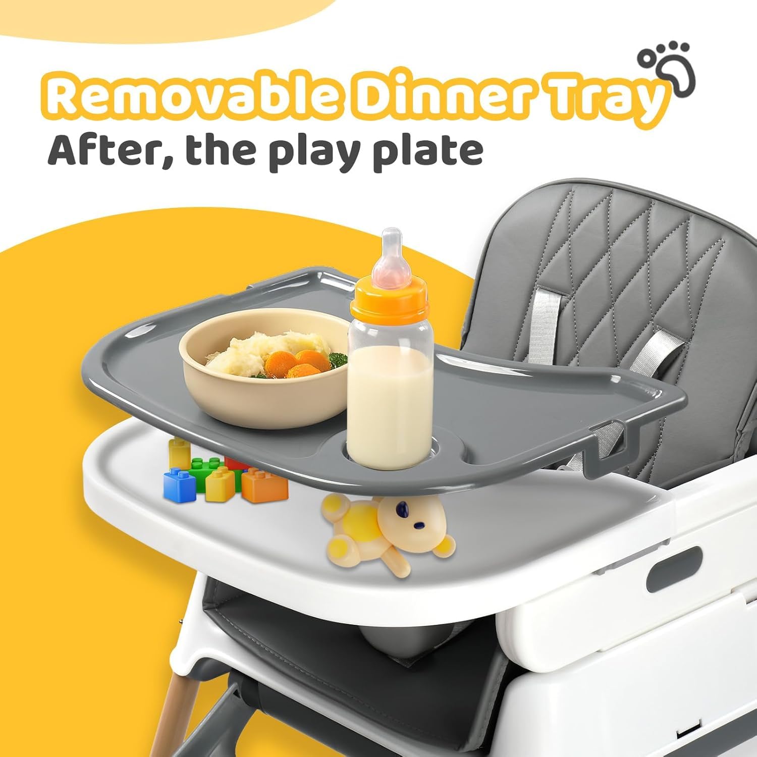 BONNLO Chaise Haute Bébé Évolutive, 6 Mois - 3 Ans (max. 15 kg), Chaise Haute Légère (5 kg), Siege Pliante, Siege d'Appoint，Chaise à Manger pour Bebe (Gris)