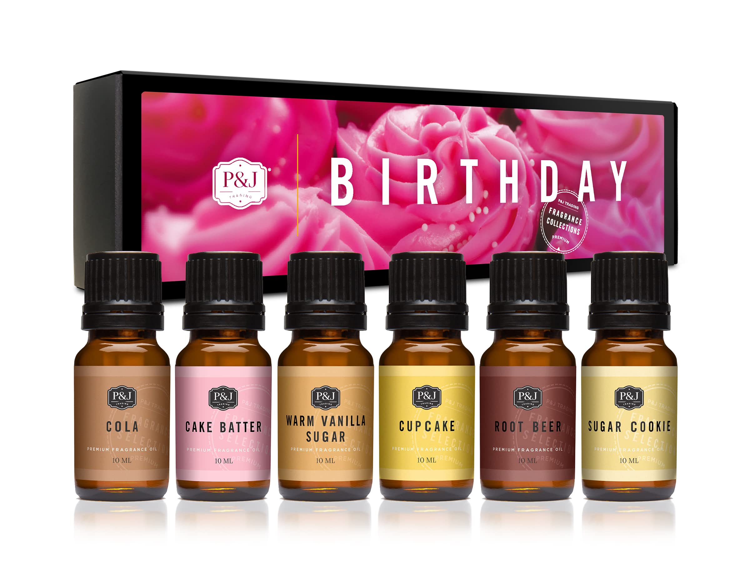 P&J Trading - Birthday Set of Scented Oils - Cake Batter, Sugar Cookies, Warm Vanilla Sugar, Cola, Root Beer, Cupcake Fragrance Oils for Candle Making, Soap Making, Diffuser Oil
