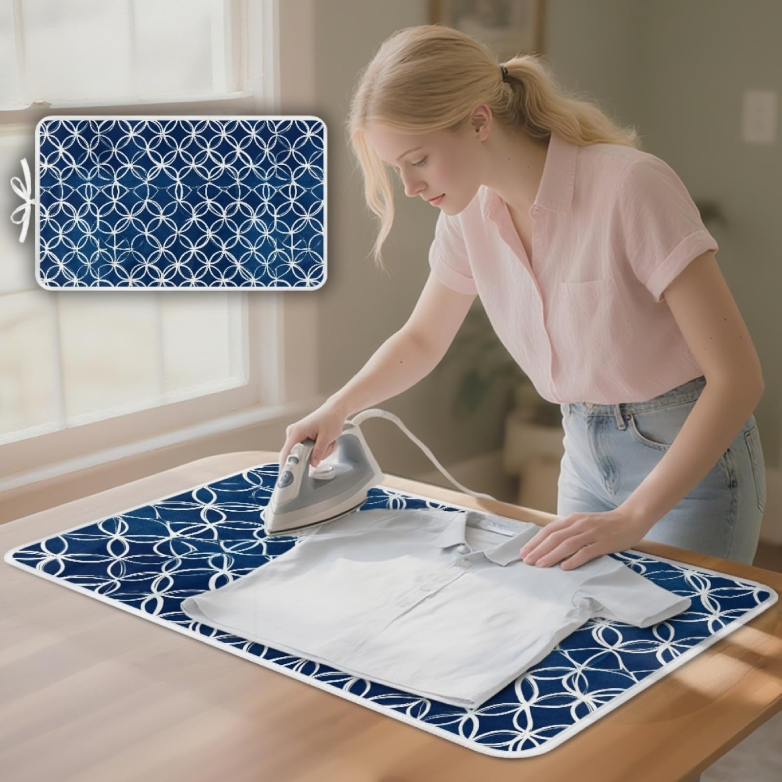 Bügelmatte Dunkelblaue Geometrie Bügeleinlage Faltbares Hitzebeständig Waschbar Bügelauflage für Tisch und andere Oberflächen Bügelbrett Unterlage rutschfeste Bügeldecke 80x50cm (2 Stück)