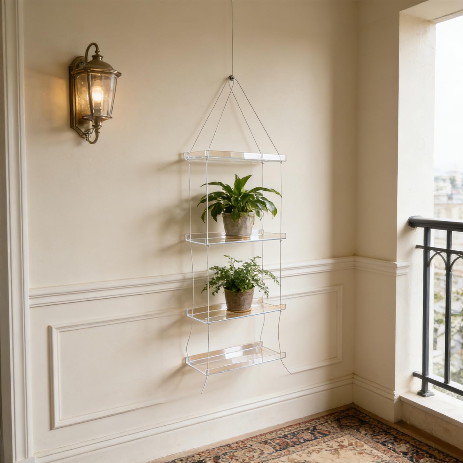 BESPORTBLE Support Suspendu pour Plantes et Pots de Fleurs en Acrylique, 4 Niveaux, Design Gain de Place, pour Usage Intérieur la Maison, Style Moderne