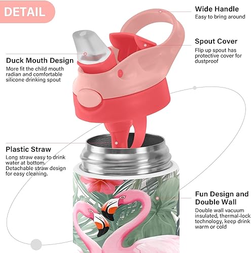 Miniatura 4 de Flamingo Kids Water Bottle,Insulated Stainless Steel Reusable Metal Thermos Bottles, Leak-Proof Straw Lid, BPA-Free, For Boys,Girls