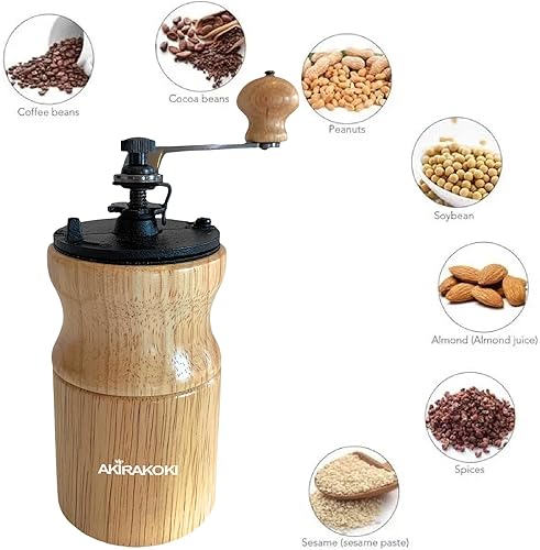 Miniatura 4 de Molinillo manual de grano de café con manivela de mano de hierro fundido, portátil para viajes, camping, ajustable, A17, natural