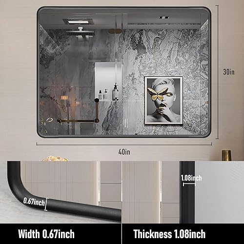 Miniatura 10 de Espejos con marco negro para baño, espejo rectangular redondeado de 24 x 36 pulgadas para pared, espejo de tocador negro mate con vidrio templado,