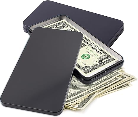 2 PCS Black Metal Cash Box - Single Row Currency Tray Money Holder with Lid - Money Saving Organizer