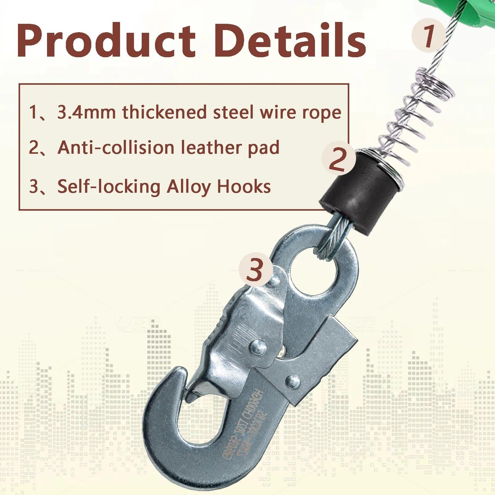 Dispositif Antichute a Rappel Automatique, 150 kg Harnais de Securite Anti Chute Toiture et Travaux en Hauteur, Dispositif Anti Chute 3-20m avec Crochet Autobloquant