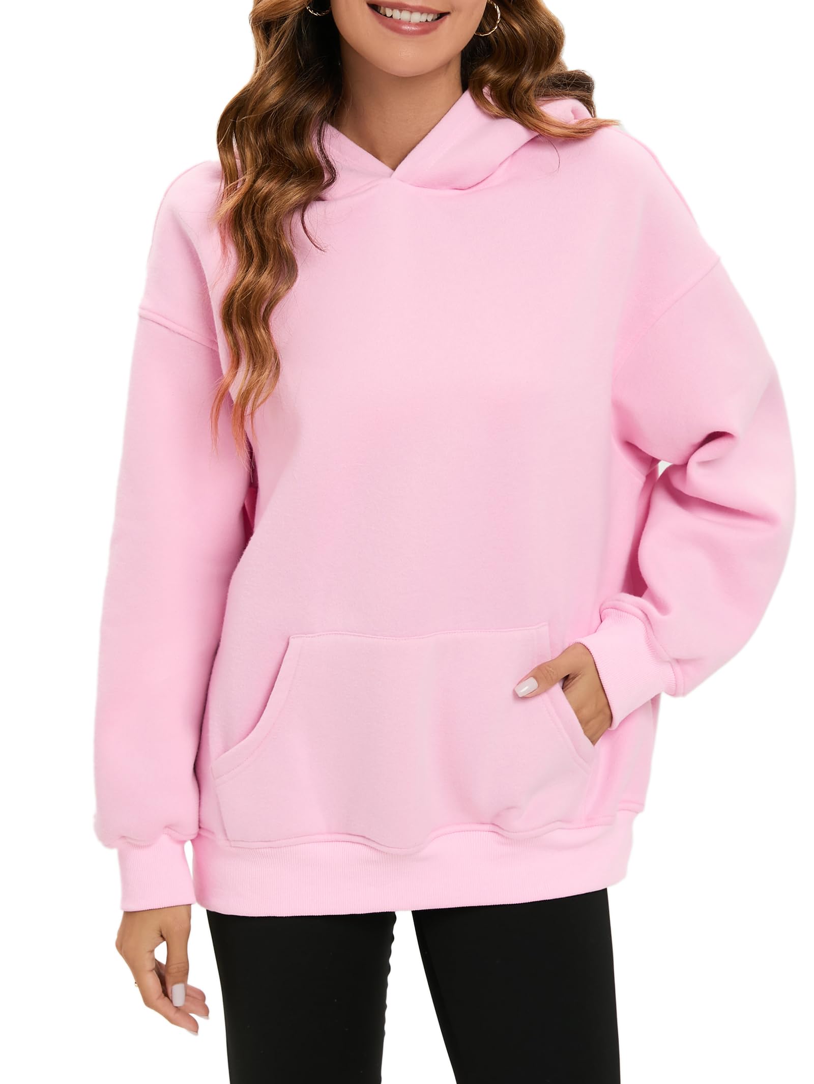 Famulily Oversized Hoodie Damen Langarm Sweatshirt Herbst Winter Thermofleece Tops mit Taschen S-XL