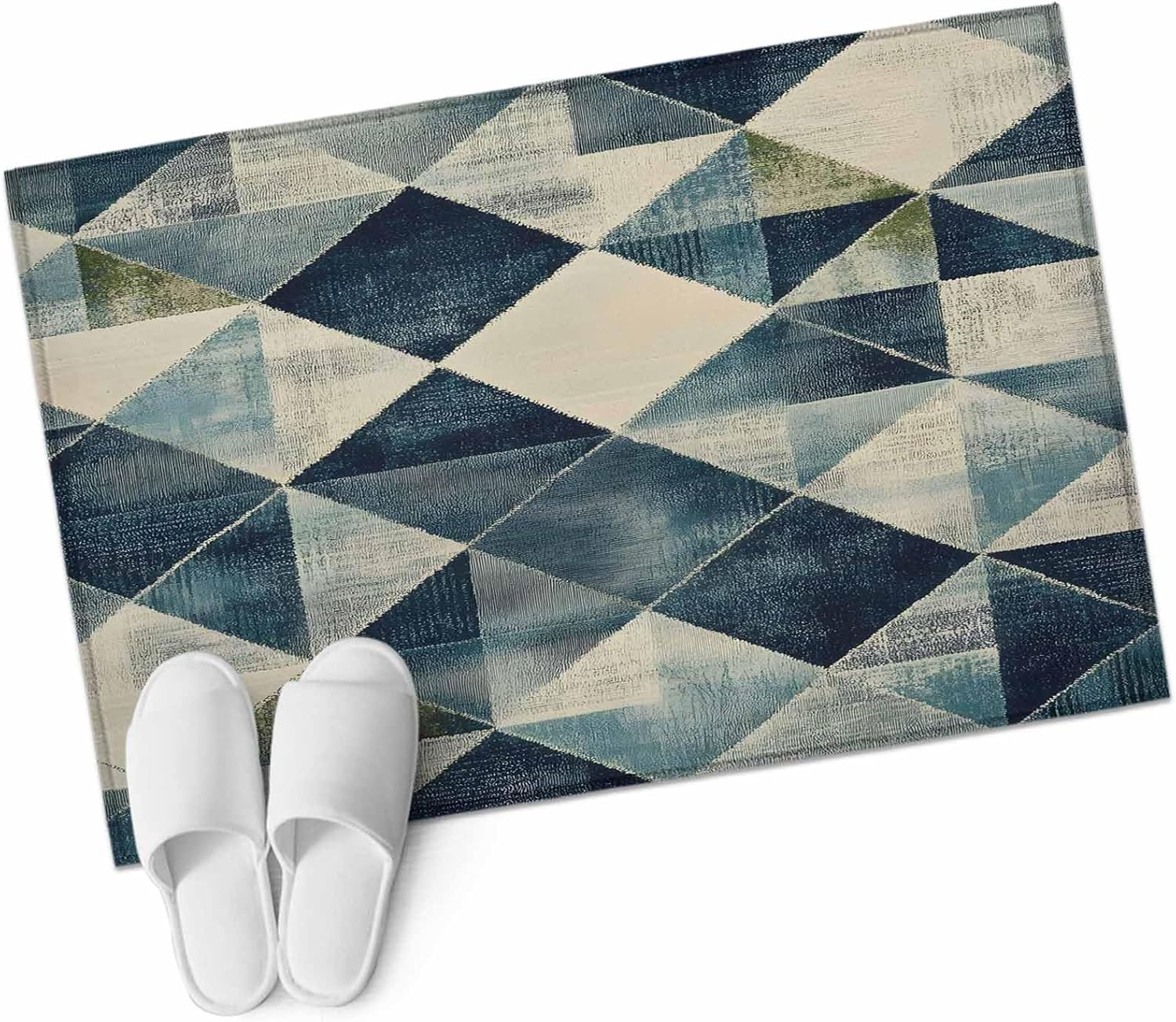 2x3 Area Rugs for Living Room, Navy Blue Geometric Washable Rug Rectangular Indoor Carpet Non-Slip, Abstract Modern Green Artwork Low Pile Bathroom Rug Kitchen Runner Rugs for Bedroom