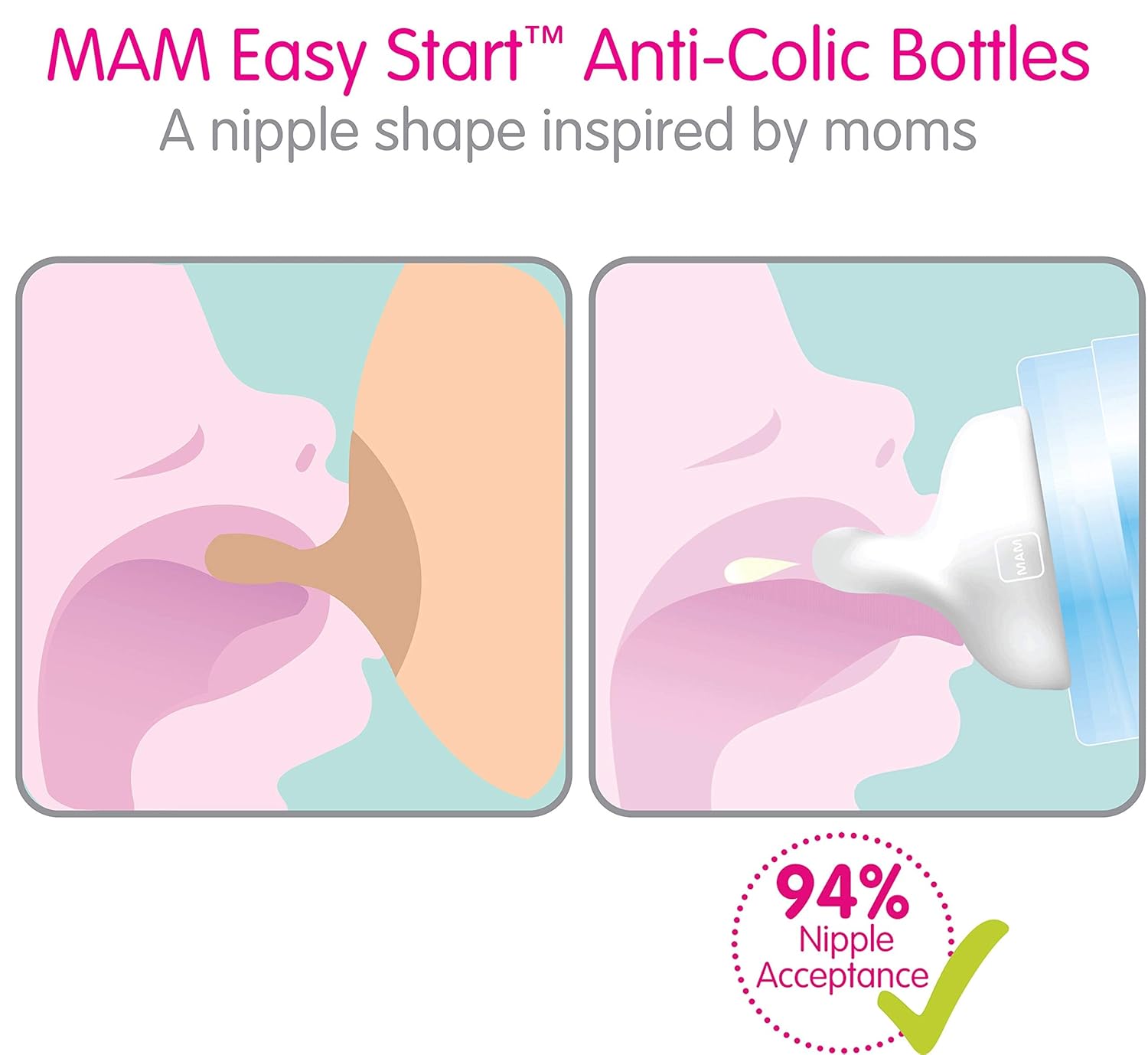 MAM Easy Start Anti-Colic Bottle, Baby Essentials, Medium Flow Bottles with Silicone Nipple, Unisex Baby Bottles, Designs May Vary, 9 oz (3-Count)