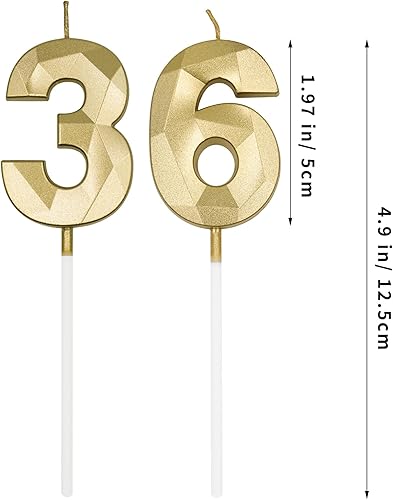 Miniatura 2 de Velas de cumpleaños número 36 y 63 para pastel, velas doradas con forma de diamante 36 63, decoración de cumpleaños, suministros de fiesta para