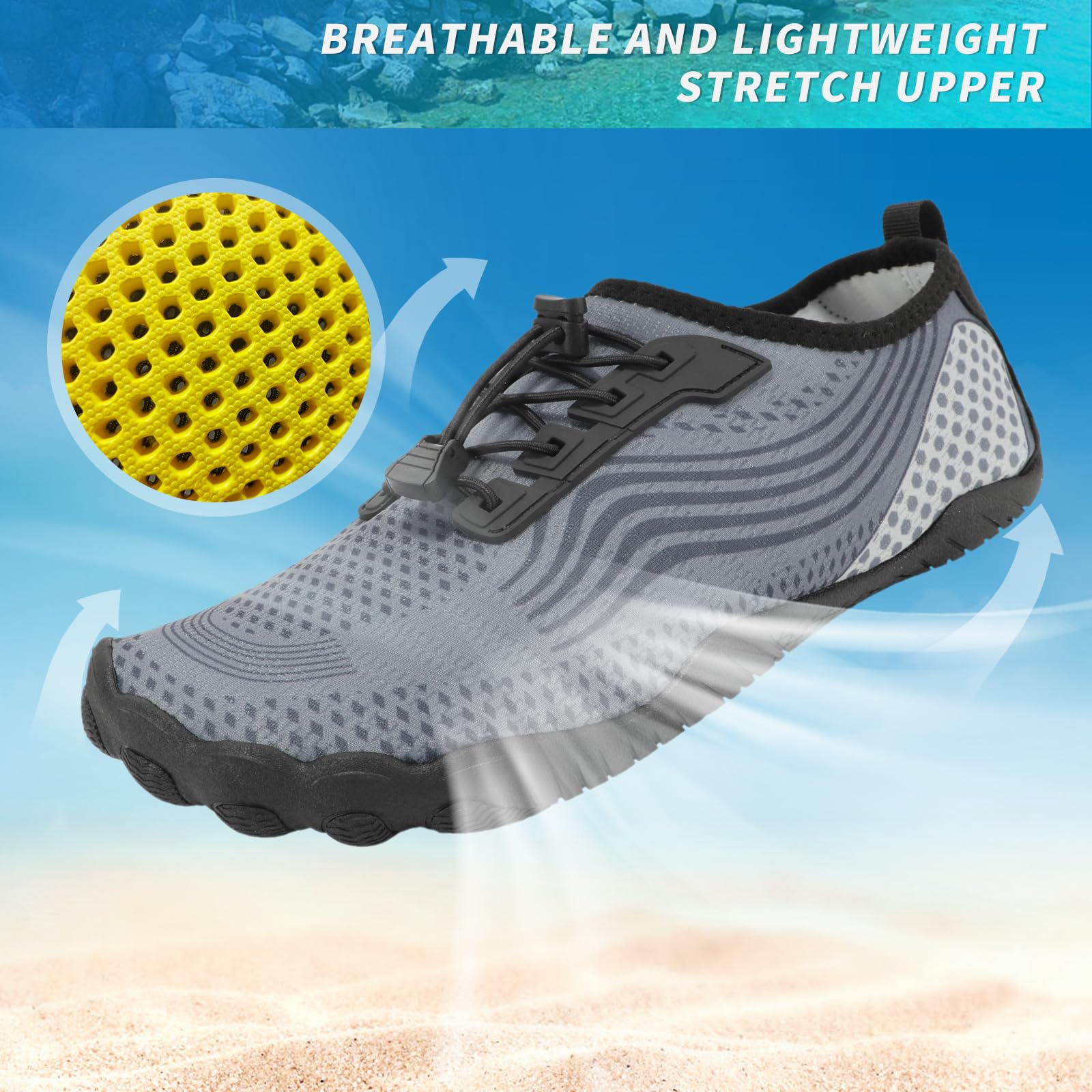ZHR Chaussures Aquatiques Homme Barefoot Shoes Séchage Rapide et Antidérapant Adaptées Plage,Surf,Paddleboard,Kayak 35-47 EU
