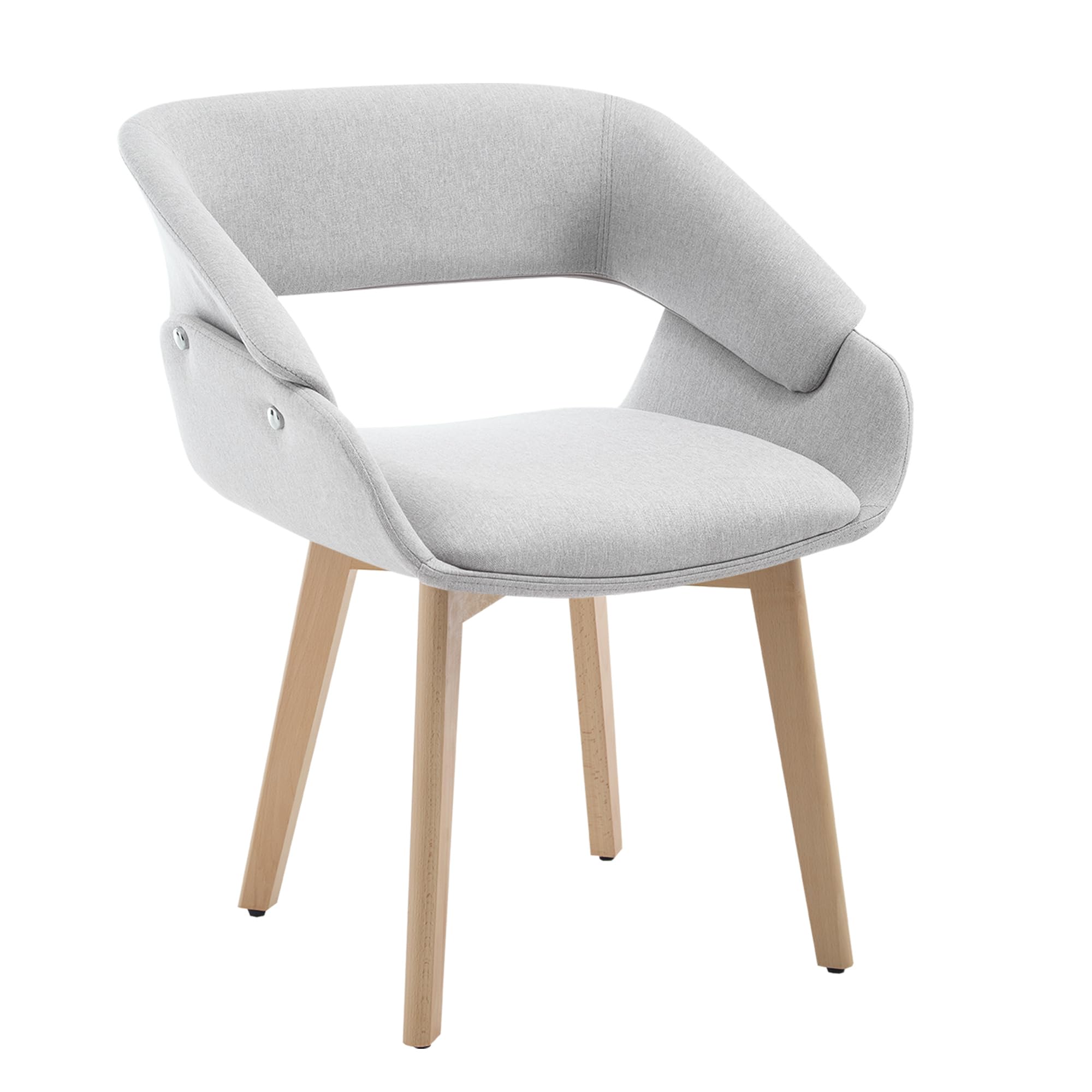 Home Office Desk Chair No Wheels, Upholstered Linen Fabric Modern Accent Side Armchair with Wood Legs Hollow-Out Back, for Vanity Living Dining Room