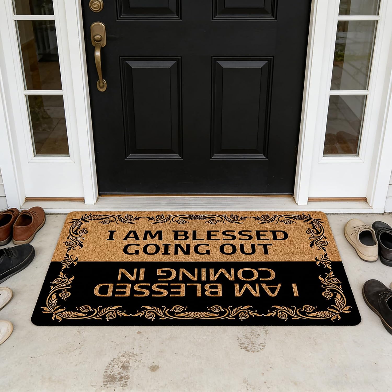 Funny Doormat 30x17 Inch I Am Blessed Coming in and Going Out Door Mat Non-Slip PVC Backing for Outdoor/Indoor Christian Mat Sarcastic Front Door Rug Prank Gift for Cops & Lawyers