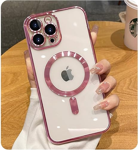 Miniatura 1 de Mangix Funda para iPhone 13 Pro Max, compatible con MagSafe Protector completo de lente de cámara chapado de lujo para mujeres y niñas, funda