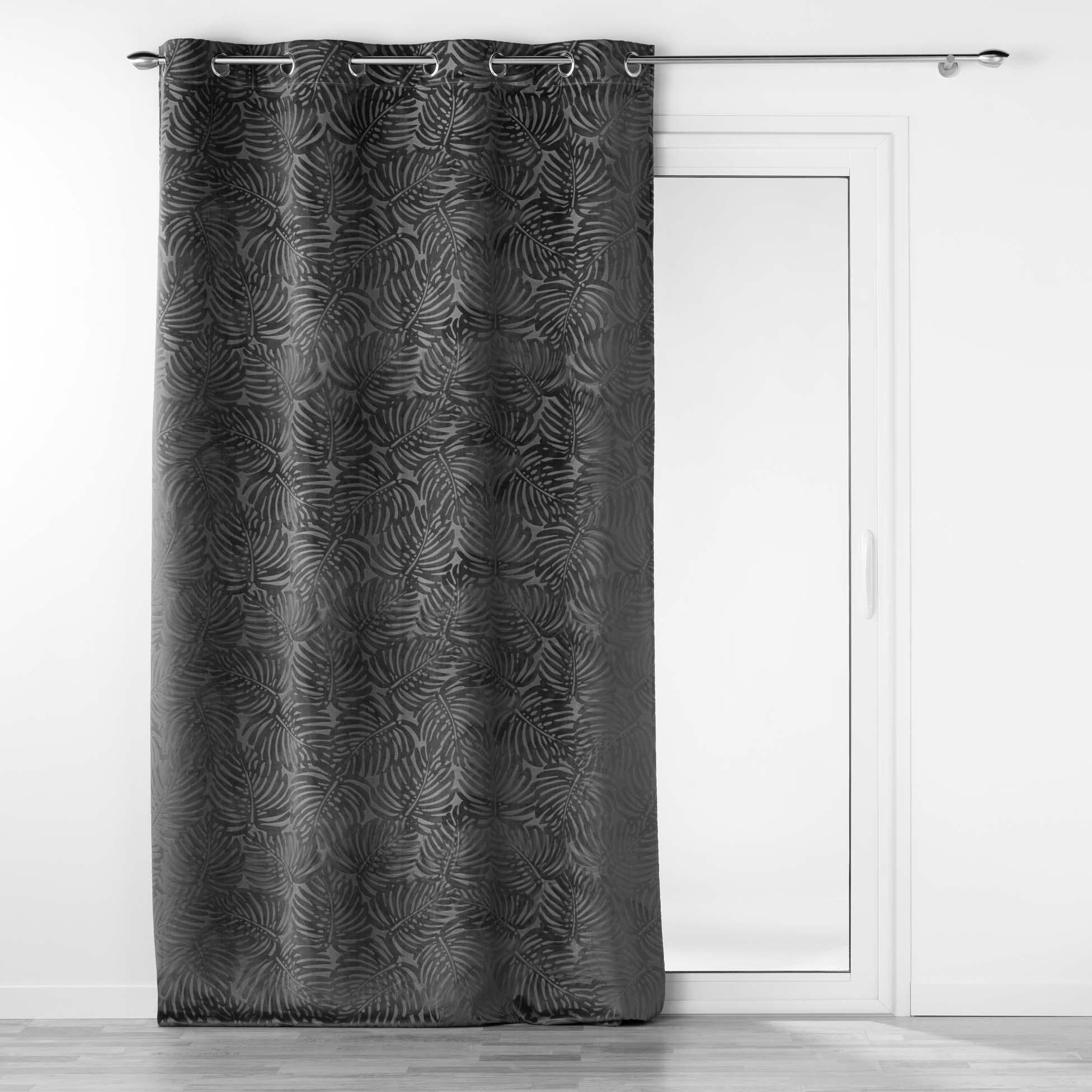 Rideau occultant velours 140 x 240 rideau oeillets anthracite salon chambre Analia