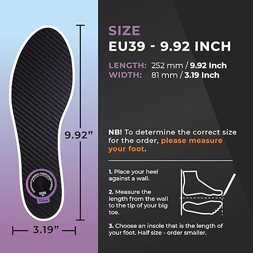 Miniatura 4 de Plantillas de fibra de carbono, 1 par, inserciones rígidas para zapatos, senderismo, plantillas de senderismo y plantillas de entrenamiento, soporte